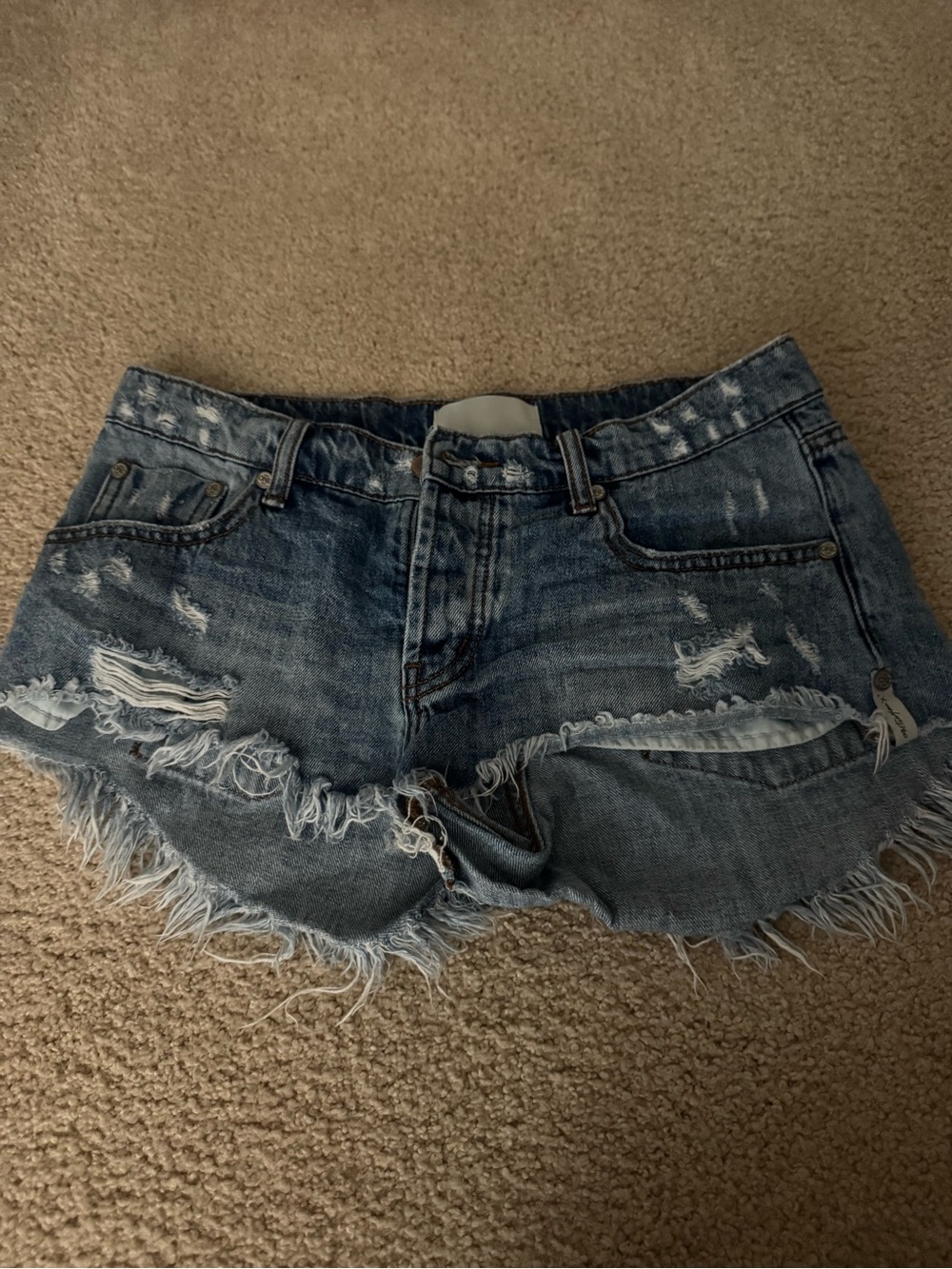 One Teaspoon Distressed Denim Cutoff Shorts - Blue